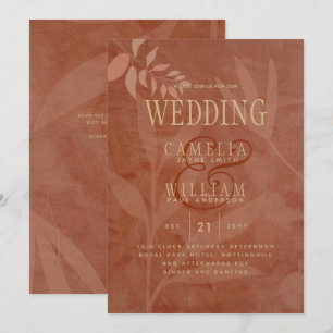 Terrakotta Gold Herbst Hochzeit Blätter Modern Einladung