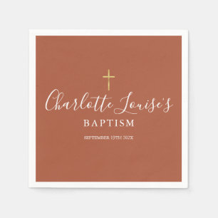 Terrakotta Gold Kreuz Taufe Taufgeschenk Serviette