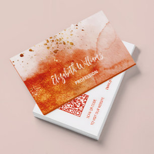 Terrakotta-Gold-Wasserfarbenhintergrund mit QR-Cod Visitenkarte