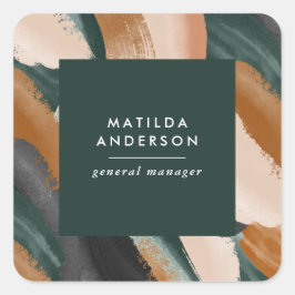 Terrakotta, grün abstrakt gestrichen minimalmodern quadratischer aufkleber
