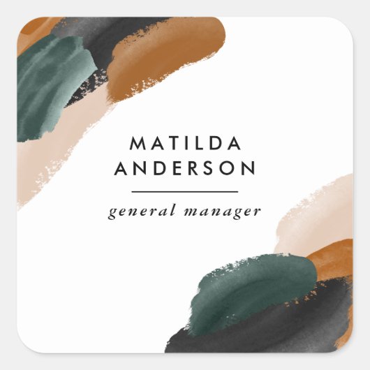 Terrakotta, grün abstrakt gestrichen minimalmodern quadratischer aufkleber (Vorderseite)