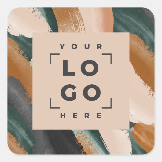Terrakotta, grün abstrakt gestrichen minimalmodern quadratischer aufkleber (Vorderseite)