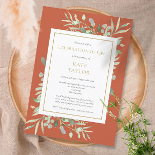 Terrakotta-Grün-Begräbnis-Feier des Lebens Einladung