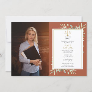 Terrakotta-Grün Jura-Abschlussfoto in Einladung