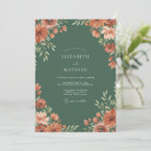 Terrakotta-grüne Florale Hochzeit Einladung (Stehend Vorderseite)