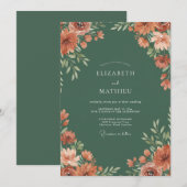 Terrakotta-grüne Florale Hochzeit Einladung (Vorne/Hinten)