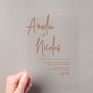 Terrakotta-Handschrift-Minimalistische Hochzeit Acryleinladungen