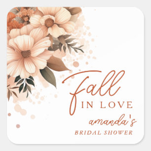 Terrakotta-Herbst-Blumen Hochzeit "Verliebe dich" Quadratischer Aufkleber