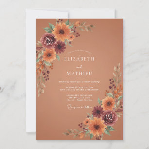 Terrakotta-Herbst-Blumen-Romanze-Hochzeit Einladung