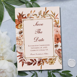 Terrakotta Herbst Floral Pfirsich Braun Hochzeit Save The Date