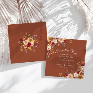 Terrakotta-Herbst-Hochzeits-Blumen-Save-the-Date Save The Date