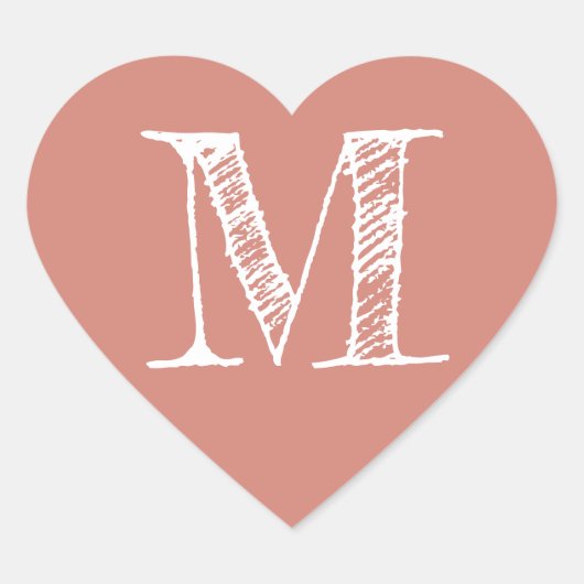 Terrakotta-Herz Minimalistisches Monogramm Initial Herz-Aufkleber (Vorderseite)