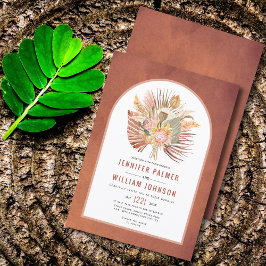 Terrakotta-Hochzeit mit getrockneten Palmen und Pa Einladung