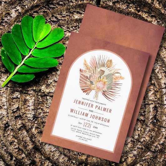 Terrakotta-Hochzeit mit getrockneten Palmen und Pa Einladung