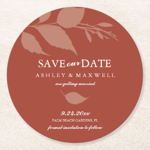 Terrakotta-Hochzeit Save The Date-Untersetzer Runder Pappuntersetzer