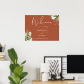 Terrakotta-Hochzeits-Willkommensschild mit florale Poster (Heimbüro)