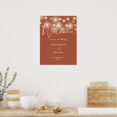 Terrakotta-Hochzeits-Willkommensschild mit Lichter Poster (Küche)