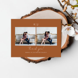 Terrakotta-Hochzeitsfoto-Dankeschön mit Monogramm Postkarte