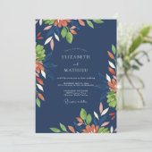 Terrakotta Indigo Blätterhochzeit Einladung (Stehend Vorderseite)