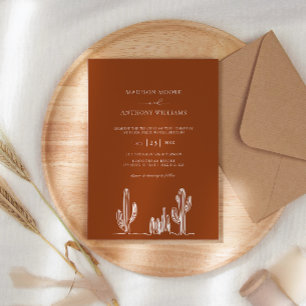 Terrakotta-Kaktus-Linienkunst-Wüste-Hochzeit Einladung