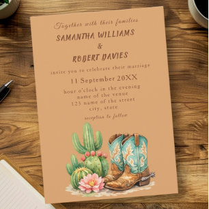 Terrakotta-Kaktus-Wüste-Arizona-Cowboy-Hochzeit  Einladung