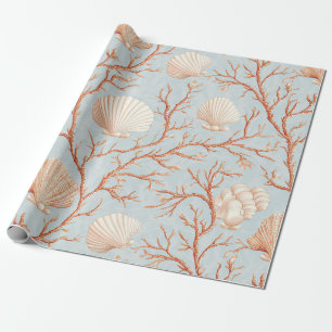Terrakotta Korallenmeer Muschel-Puderblau-Ozean Geschenkpapier