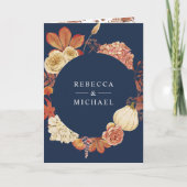 Terrakotta-Kürbis-Blumen-QR-Code-Navy-Hochzeit Einladung (Vorderseite)