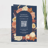 Terrakotta-Kürbis-Blumen-QR-Code-Navy-Hochzeit Einladung (Rückseite)