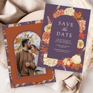 Terrakotta-Kürbis-Blumenstaub-Dusty Purple-Hochzei Save The Date