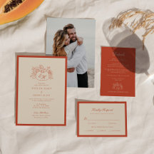 Terrakotta-Kürbis-Monogramm-Hochzeitseinladung
