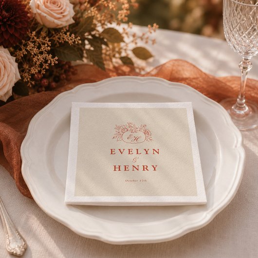 Terrakotta-Kürbis-Monogramm-Hochzeitsservietten Serviette