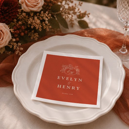Terrakotta-Kürbis-Monogramm-Hochzeitsservietten Serviette
