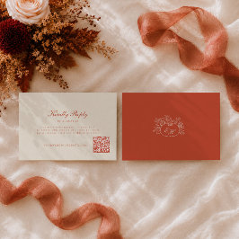 Terrakotta-Kürbis-Monogramm-QR-Code-RSVP-Karte Begleitkarte