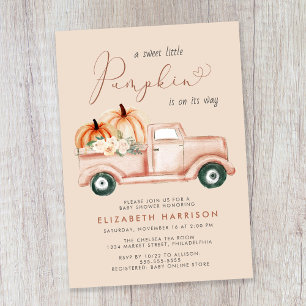 Terrakotta-Kürbis-Vintage-LKW-Baby-Party Einladung