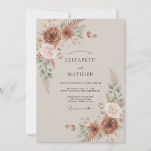 Terrakotta-Malerische Blumenromanze-Hochzeit Einladung