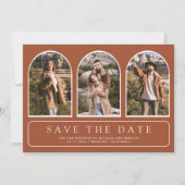 Terrakotta Minimalbogen Foto QR Code Hochzeit Save The Date (Vorderseite)
