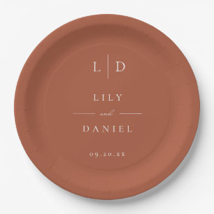 Terrakotta Minimalistische Monogramm Hochzeit Pappteller