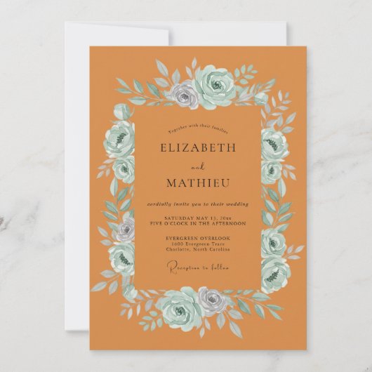 Terrakotta-Mint-Krankz-Wedding Einladung (Vorderseite)