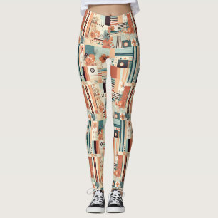 Terrakotta-Mitte-des-Jahrhunderts Teal Geometrisch Leggings