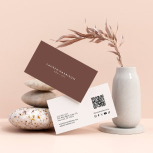 Terrakotta Modern Minimalist QR-Code Social Media Visitenkarte