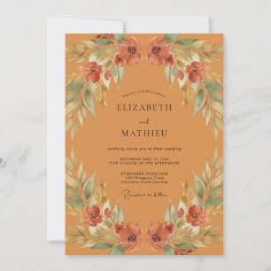 Terrakotta-Mohn-Blüten-Hochzeit Einladung