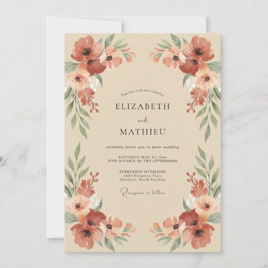 Terrakotta-Mohn-Champagner-Hochzeit Einladung (Vorderseite)