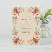 Terrakotta-Mohn-Champagner-Hochzeit Einladung (Stehend Vorderseite)