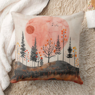 Terrakotta-Mond Kupfer Herbst Volks Wald Kunst Kissen