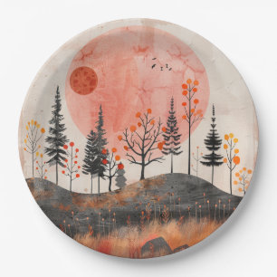 Terrakotta-Mond-Kupfer-Herbst-Volks-Waldkunst Pappteller