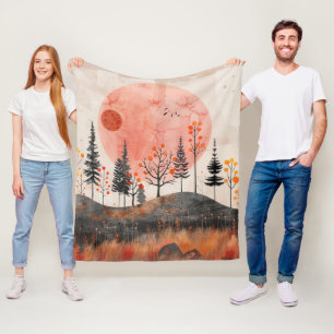 Terrakotta-Mond-Kupfer-Herbst-Volkswald-Kunst Fleecedecke