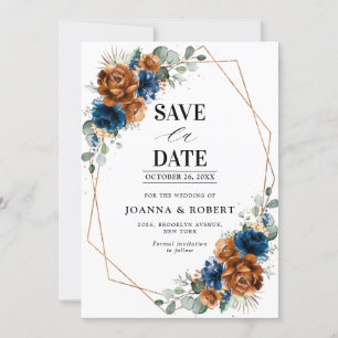 Terrakotta-Navy-Blau-Grün-Geometrie Hochzeit Sa Save The Date