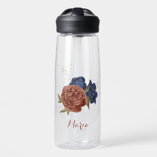 Terrakotta-Navy-Blumen-Grün-Name Trinkflasche