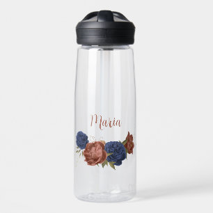 Terrakotta-Navy-Blumen-Grün Namenszug Trinkflasche