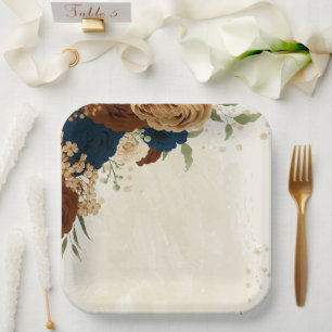 Terrakotta-Navy-Blumenhochzeit Pappteller